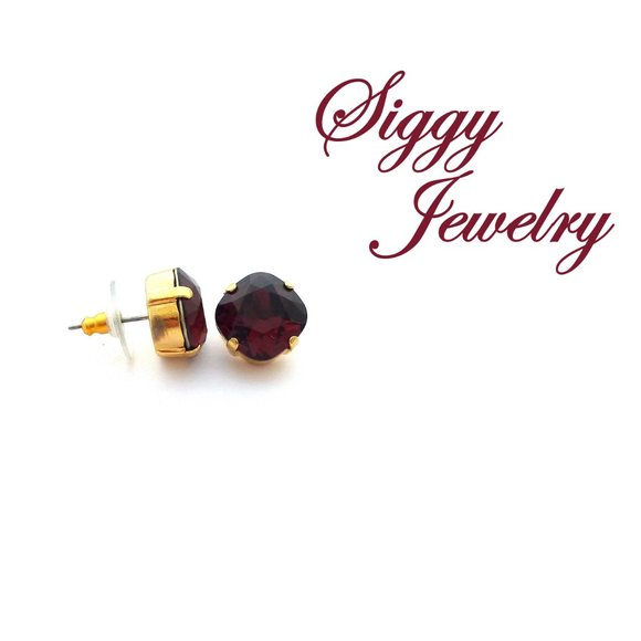 Swarovski Burgundy Cushion Cut Stud Earrings, 12mm - Picture 3 of 8